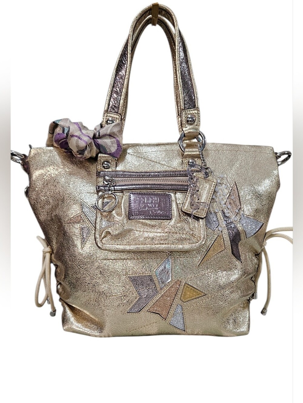 Coach Poppy "STAR" Spotlight Metallic Shoulder Bag w/matching Wristlet & Scarf - Picture 3 of 16
